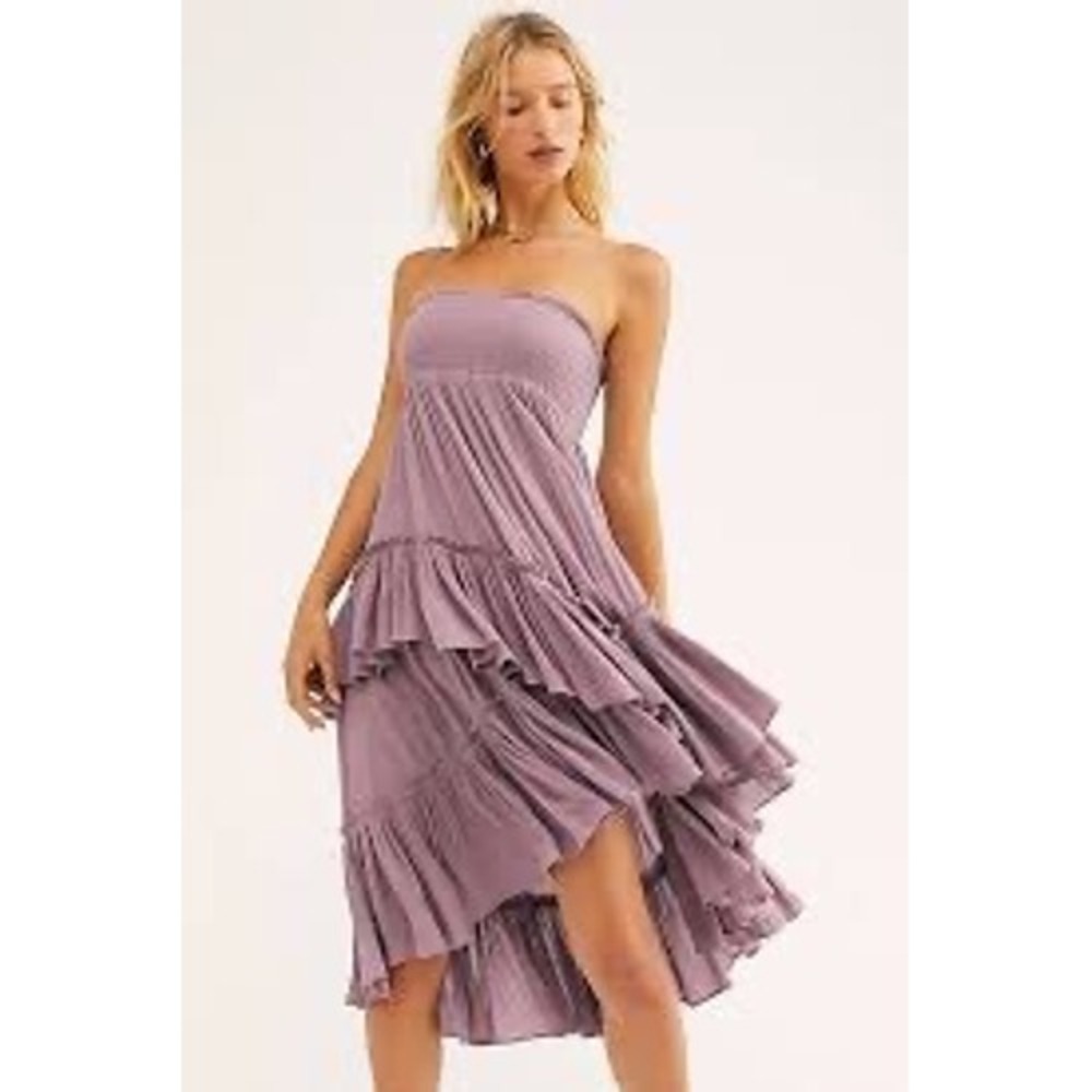 Free People Extratropical Maxi Skirt Mauve Purple Smocked Tiered Ruffle Small - Picture 2 of 6